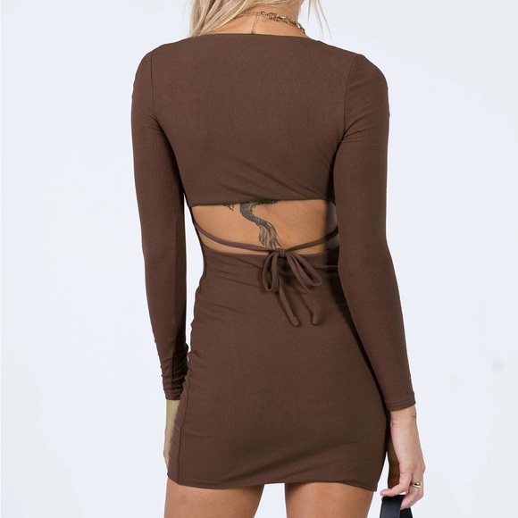 Princess Polly Nolan Long Sleeve Mini Dress Brown - Picture 2 of 8